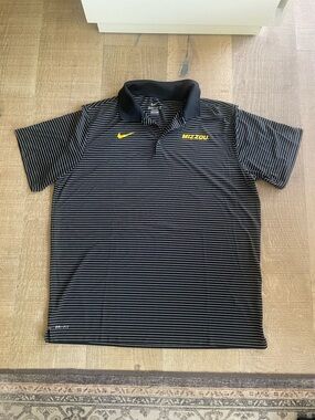 Nike Dry Fit Black Pinstripe Mizzou Polo with Yellow Logos XXL Men’s